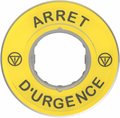 Harmony XB4 Emergency Stop Legend 60mm Plastic Yellow Marked ARRET D'URGENCE