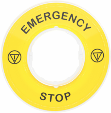 Harmony XB4 60mm Emergency Stop Legend Holder, Plastic, Yellow, Marked EMERGENCY STOP