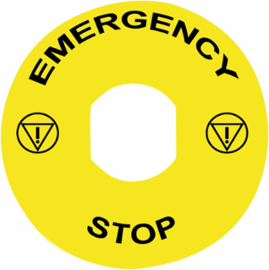 Legend holder 60mm for emergency stop, plastic, Harmony XB4, yellow, for padlocking, marked EMERGENCY STOP