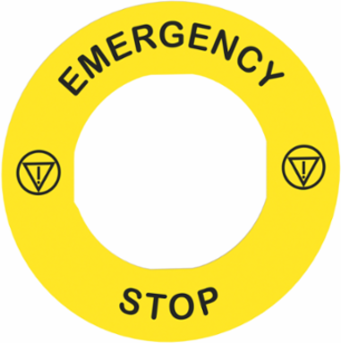 Legend holder 60mm for emergency stop, plastic, Harmony XB4, yellow, for padlocking, marked EMERGENCY STOP