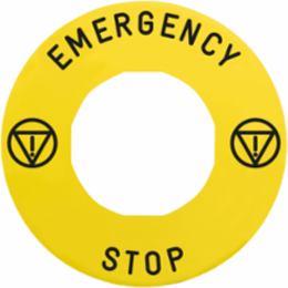 Legend holder 60mm for emergency stop, plastic, Harmony XB4, yellow, for padlocking, marked EMERGENCY STOP
