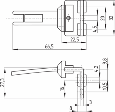 Safety Switch with Angled Actuator, 350 mm Actuating Radius, 52 g Weight