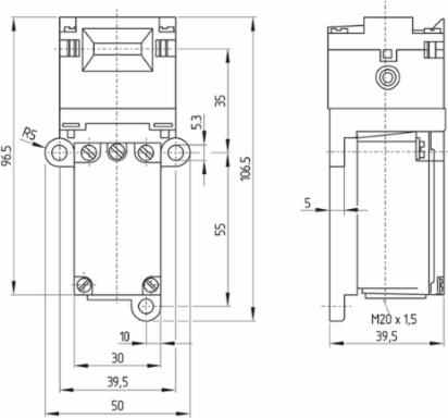 Safety Switch TZG01/110, IP67, 50 mm Width, 106.5 mm Height, 2 Contacts