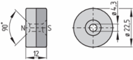 Magnetic Reed Switch Actuator 22.5 mm Diameter, 12 mm Width, 14 g Weight