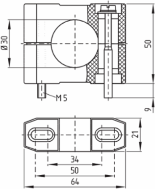Mounting Clamp M30, Thermoplastic, 50 mm Height, 64 mm Width, 66 g Weight