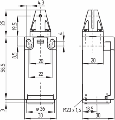 T4C 236-01Z Safety Switch, IP67, 30 mm x 161 mm, Double-Insulated