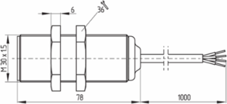 Magnetic Safety Sensor BNS 300,   M30, 5 m Length, IP67 Protection, 3 A Switching Current