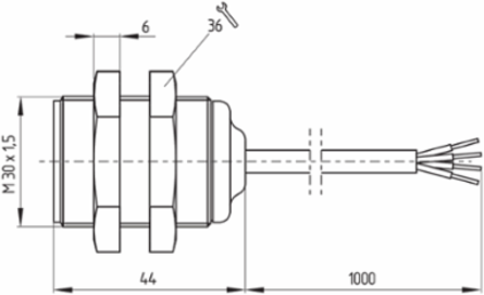 BNS 303 Magnetic Safety Sensor, M30, 5 m Cable Length, IP67, 2 Safety Contacts