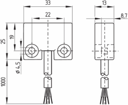 Magnetic Safety Sensor BNS 250-11Z, 33 mm x 25 mm x 13 mm, 10 m Cable