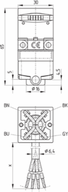 Safety Switch AZ 17-02ZRK-2243 with 5 Meter Cable, IP67, 2 NC Contacts