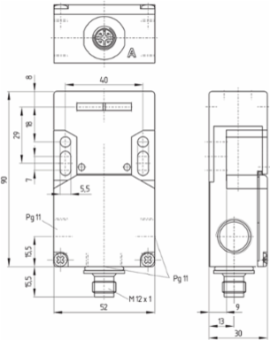 Safety Switch with Separate Actuator, 52 mm x 90 mm x 30 mm, IP67