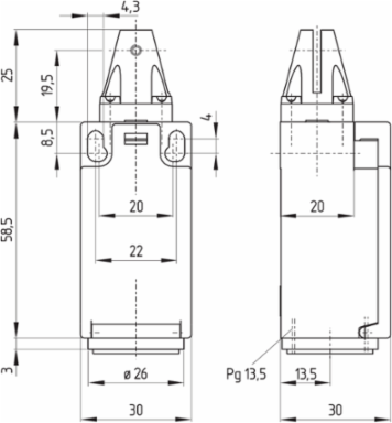 Safety Switch for Hinged Guards, 93 mm Width, IP67, Thermoplastic Enclosure