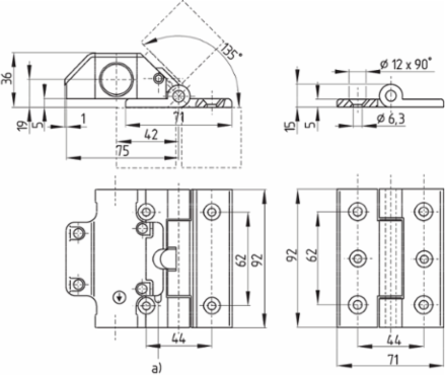Hinge Safety Switch, 111.5 mm Width, IP65, 250 VAC, 1 A
