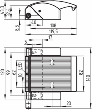 Non-Contact Safety Switch with M12 Connector, 119.5 mm Width, IP67, 140 mm Height