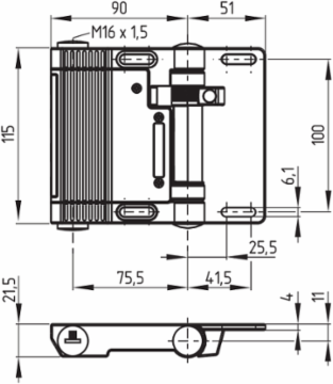 Hinge Safety Switch TESF/180 - 141 mm x 115 mm x 21.5 mm, IP65, Metal Enclosure