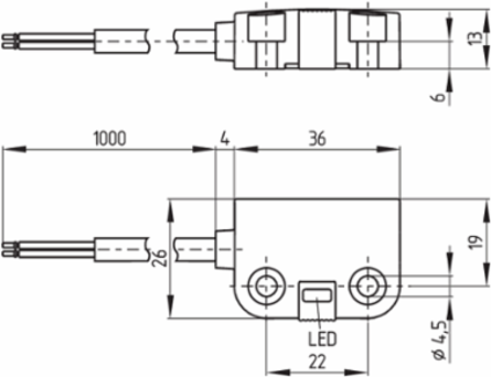 Safety Sensor BNS 260 AS-L, 36 mm x 26 mm x 13 mm, IP67, 2 m Cable