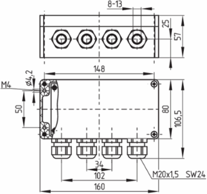 SD Junction Box 2-Way 160 mm Width, IP65 Protection, 24 VDC Operating Voltage