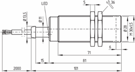 Electronic Safety Sensor   M30, 24 VDC, 200 m Chain Length, 2 PNP Outputs