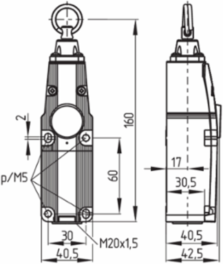 TQ 700-11 S Pull-Wire Switch, 160 mm Height, IP67, 200 g Weight, Thermoplastic Enclosure