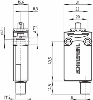 PS116 Roller Plunger Switch, 74.1mm Height, IP66/IP67, 10N Actuating Force