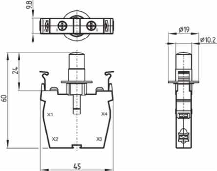 LED Light Terminal Block 24 VDC, Depth 60 mm, Width 10 mm, Gross Weight 23 g