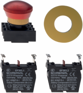 Emergency Stop Pushbutton, IP65, 2 NC/2 NO Contacts, 46 mm Length