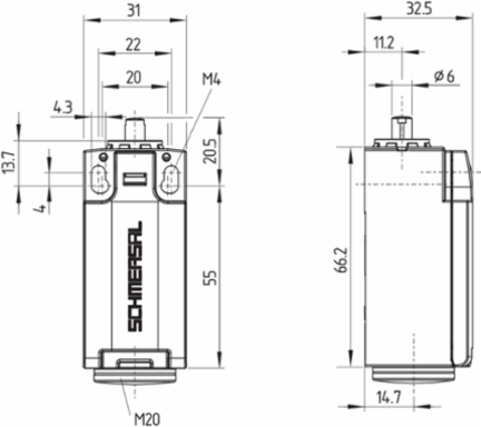 PS216 Position Switch with Plunger S200, IP67 Protection, 32.5 mm Length