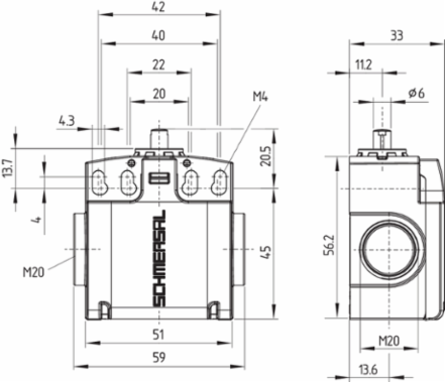 PS226 Position Switch with Rod Lever J200, 59 mm Width, IP67 Protection