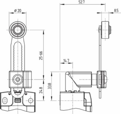 PS316 Roller Lever N300, 2 Safety Contacts, IP67 Protection, 168 mm Height