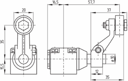 MVH 330 Light Position Switch, 40 mm x 40 mm x 136.5 mm, IP65, 20 mm Castor