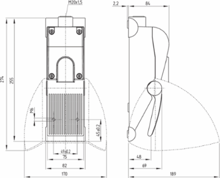 Foot Switch with Protective Shield, IP65, 2 Normally Open Contacts, 170 mm Width