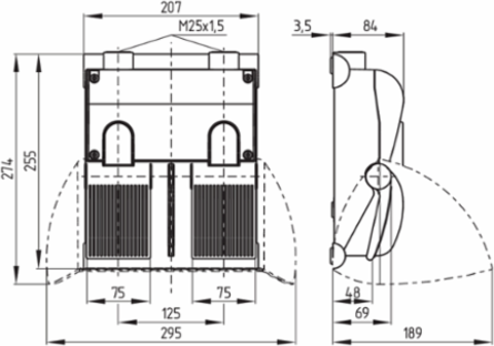 Double-Pedal Foot Switch IP65, Height 189 mm, Metal Enclosure, 24 VDC