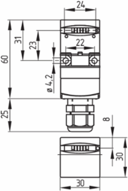 Safety Switch with Separate Actuator, 30 mm x 60 mm, 2 Actuating Directions, IP67