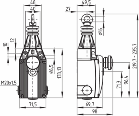 ZQ 900-04N Pull Wire Emergency Stop Switch, 75 m Wire Length, IP65, 1,275 g Weight