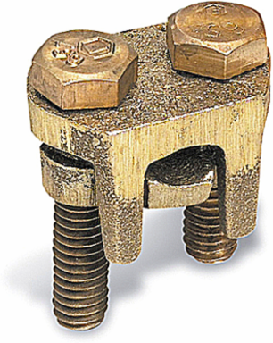 Copper Two-Bolt Connector for 2-1/0 Str Main, 10 Sol-1/0 Str Tap, 1/2 Inch Bolt