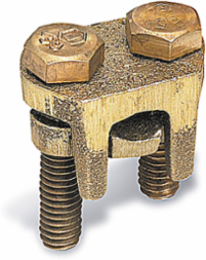 Copper Two-Bolt Connector for 2-1/0 Str Main, 10 Sol-1/0 Str Tap, 1/2 Inch Bolt