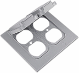 2-Gang Weatherproof Receptacle Cover, Aluminum Die Cast, 4.94 Inch x 1 Inch x 4.94 Inch, Silver