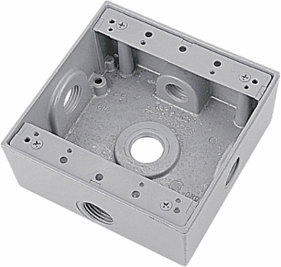 Two Gang Weatherproof Box, 31.8 Cubic Inches, 5 Outlets, Aluminum