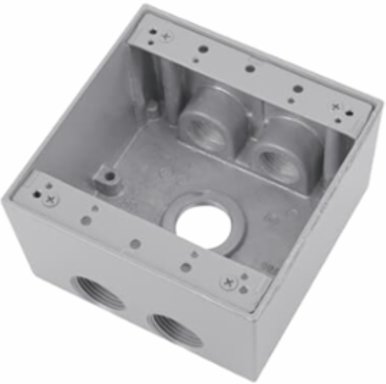 Weatherproof Box, 31.8 Cubic Inches, 7 Outlets, Aluminum, Silver