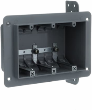 Three-Gang Device Box, 48 Cubic Inches, 3-3/4 Inch Length, Gray Plastic