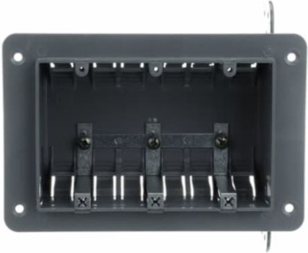 Three-Gang Device Box, 48 Cubic Inches, 3-3/4 Inch Length, Gray Plastic