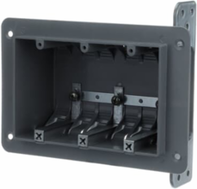 Three-Gang Device Box, 48 Cubic Inches, 3-3/4 Inch Length, Gray Plastic