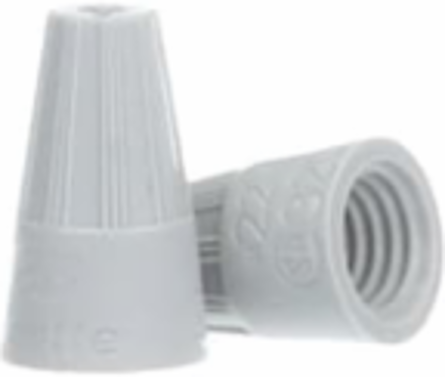 Gray Non-Winged Wire Connector, Polypropylene, Size Min 1 #22 + 1 #20, Max 3 #16, 100 Pieces