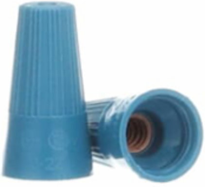 Non-Winged Blue Wire Connector, Min Size #22, Max Size #16, Polypropylene, 100 Pieces