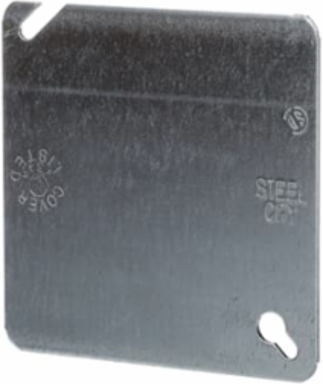 Square Electrical Box Cover, 4 Inch, Pre-Galvanized Steel, No Knockouts