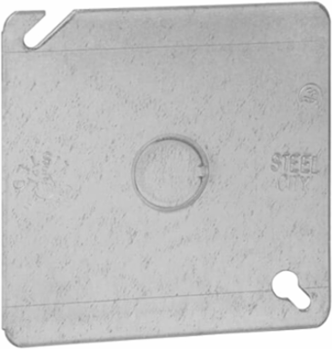Square Box Cover, 4 Inch x 1 Inch Raised, Pre-Galvanized Steel, 1/2 Inch KO