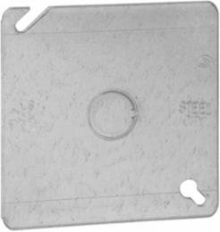 Square Box Cover, 4 Inch x 1 Inch Raised, Pre-Galvanized Steel, 1/2 Inch KO