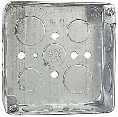 Square Outlet Box, 21 Cubic Inches, 4 Inch x 1-1/2 Inch, Steel