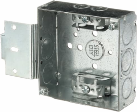 4 Inch Square Electrical Box, 21 Cubic Inches, Steel with 8 Knockouts