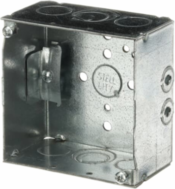 Square Outlet Box, 30.3 Cubic Inches, 4 Inch x 2-1/8 Inch, Steel, 11 Knockouts